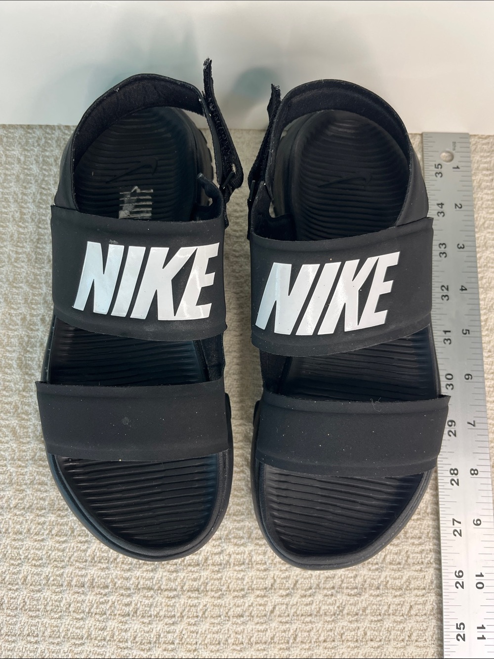 Nike Tanjun womens' sz 6, black Strap Sandals with White Logo,